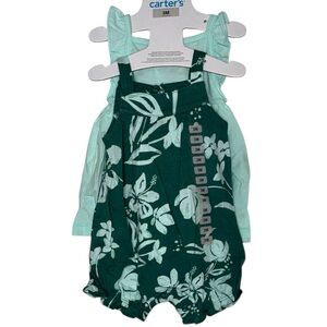 Carter's Aqua Floral Hawaiian Baby and green dress Outfit 3months
